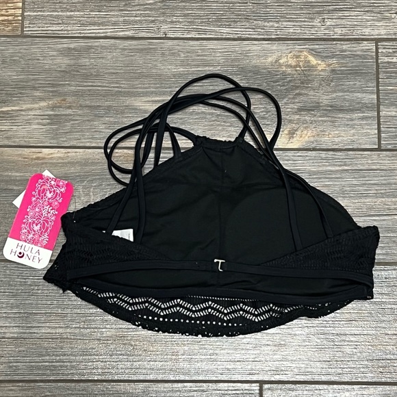 NWT Hula Honey High Neck Bikini Swim Top Black Lace Overlay XS S M XL Juniors' - Picture 13 of 13